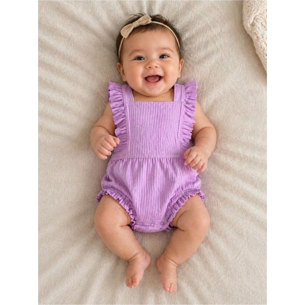 Ribbed Ruffle Shoulder Footed One-Piece in Light Pink 3M